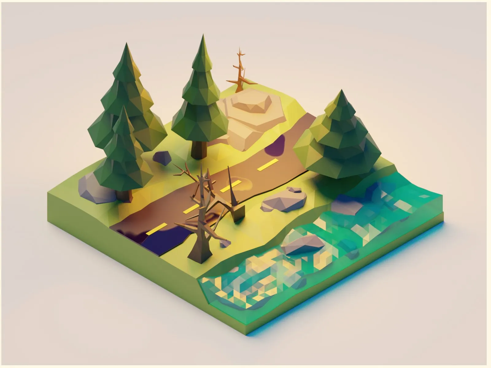 Render final de la isla del bosque