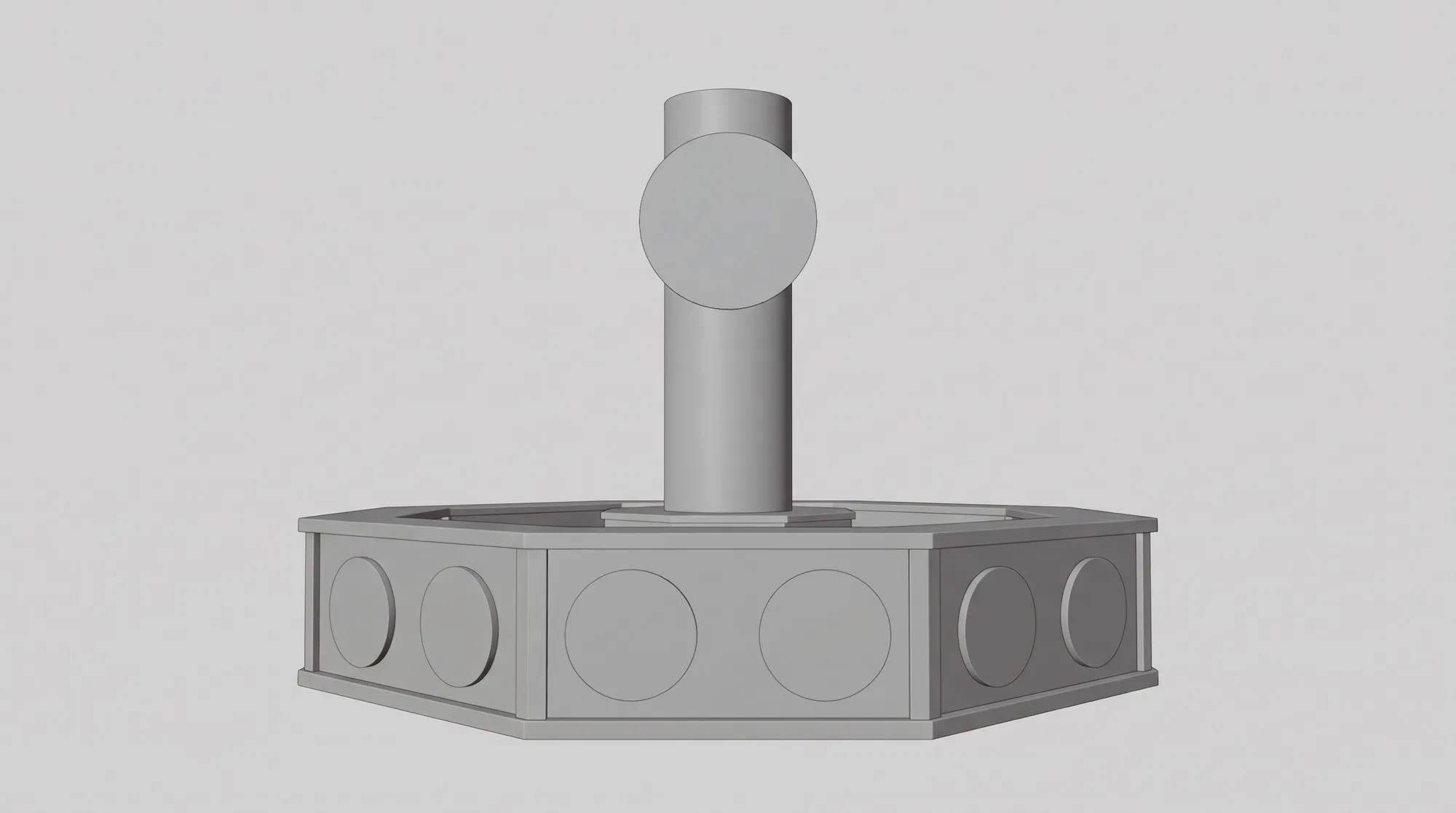 Modelo 3D en gris del tótem y su barra hexagonal, hecho en Blender